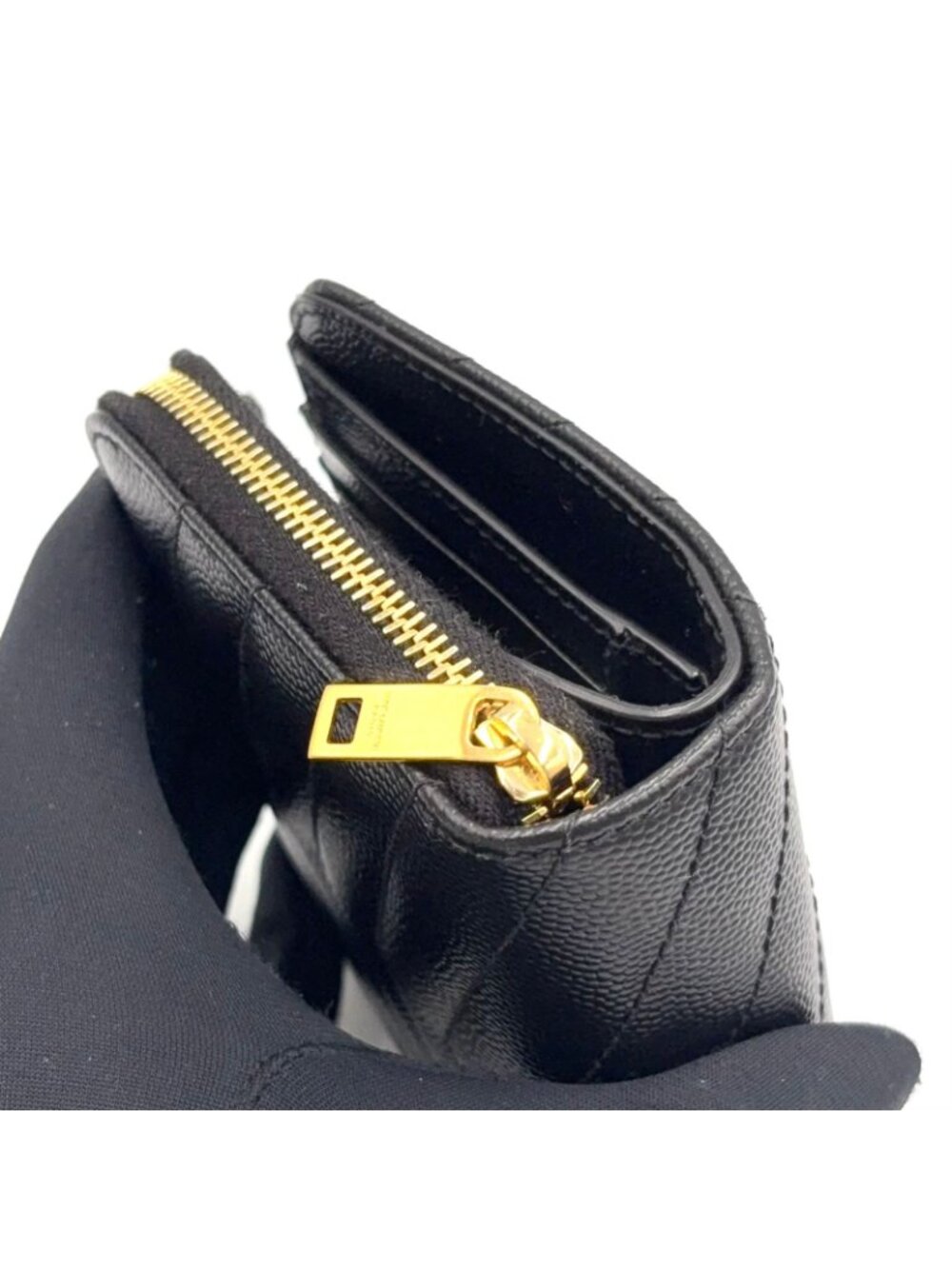 Saint Laurent Paris Monogram Compact Zip Around Caviar Leather Black Wallet Gold - Picture 6 of 13